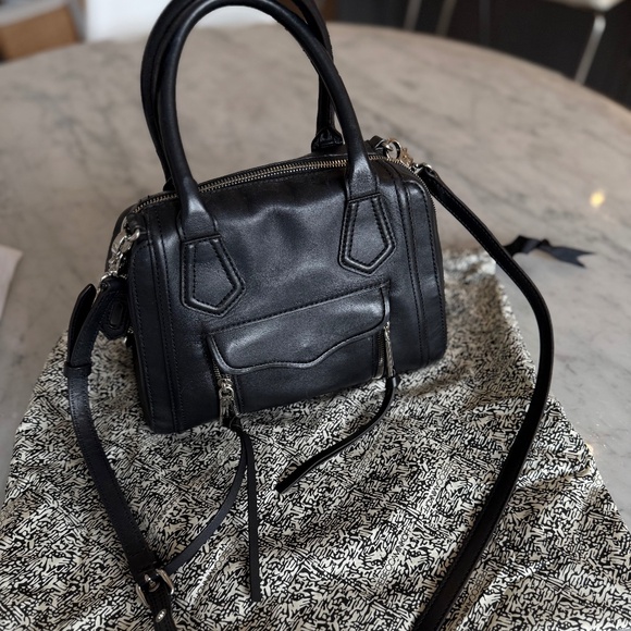 REBECCA MINKOFF Black Leather Top Handle Crossbody Handbag - Picture 1 of 5